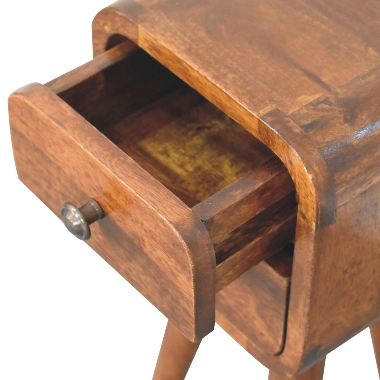 Artisan Furniture Solid Wood Extra Mini Curved Chestnut Bedside, Dark Brown, 2 Drawers