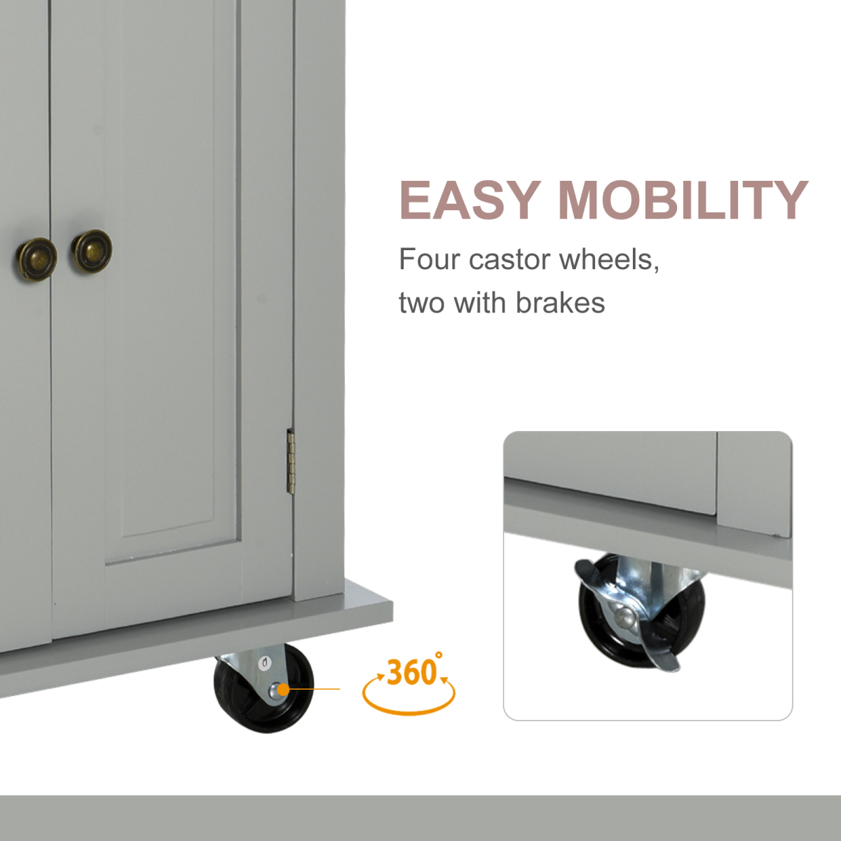 Rolling Kitchen Island Cart  Rubber Wood Top, Spices, and Towel Rack