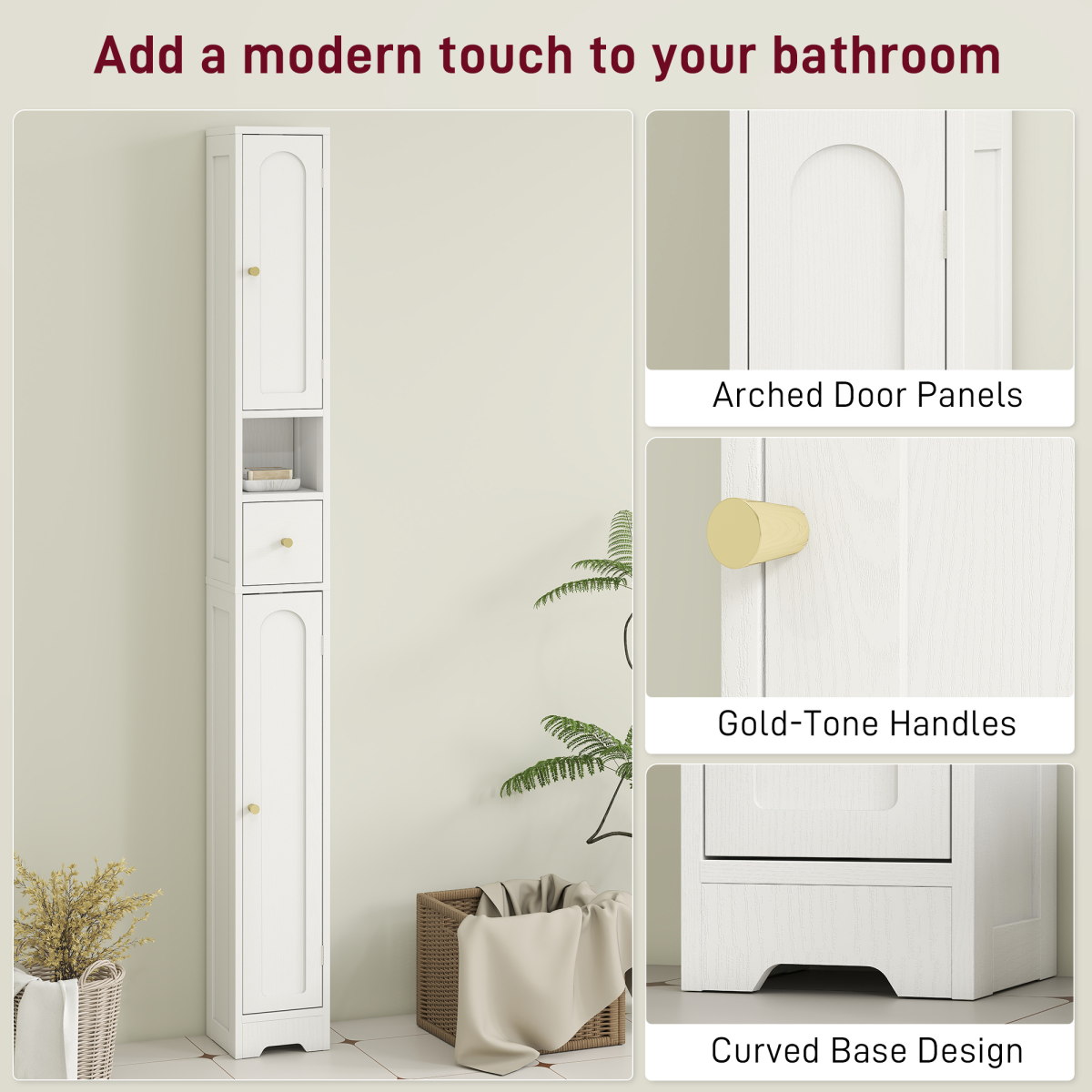 HOMCOM 20cm Slim Bathroom Storage Cabinet with Adjustable Shelves White