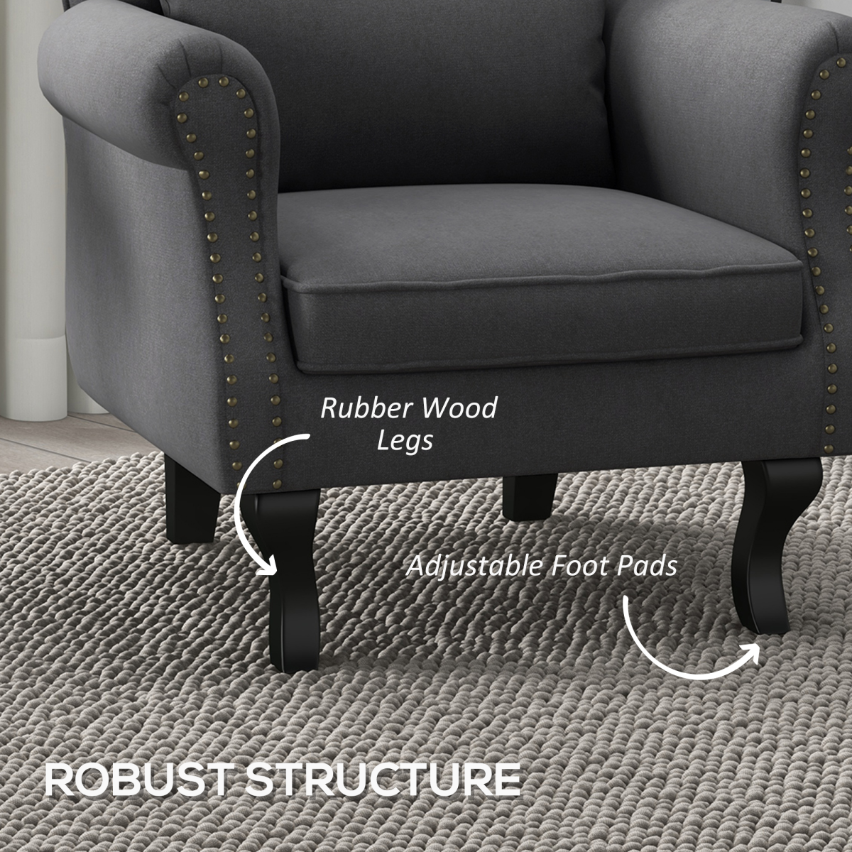 HOMCOM Vintage Armchair Wingback Accent Chair with Naihead Trim Dark Grey