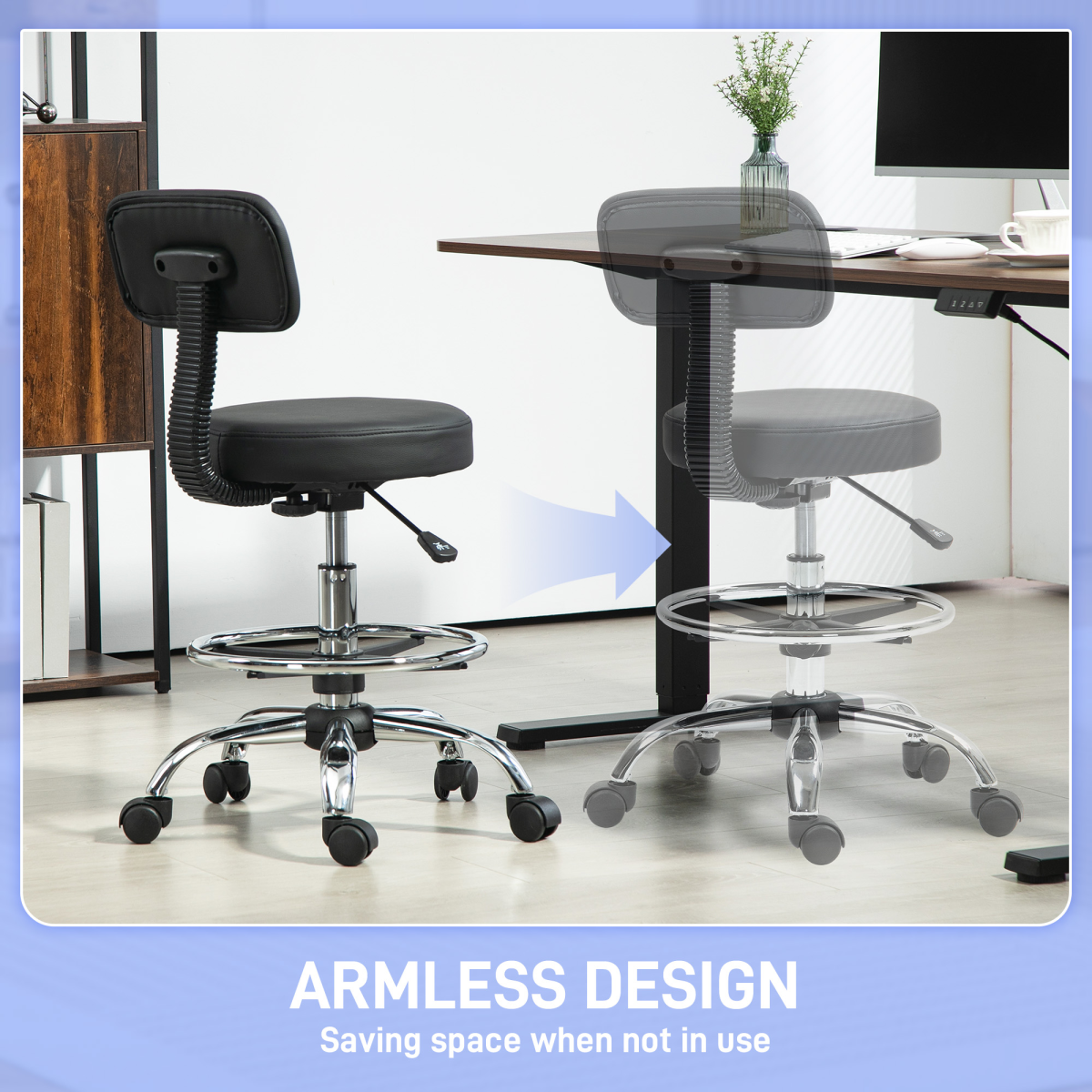 Adjustable Black Faux Leather Swivel Bar Stool - Comfortable & Stylish Seating