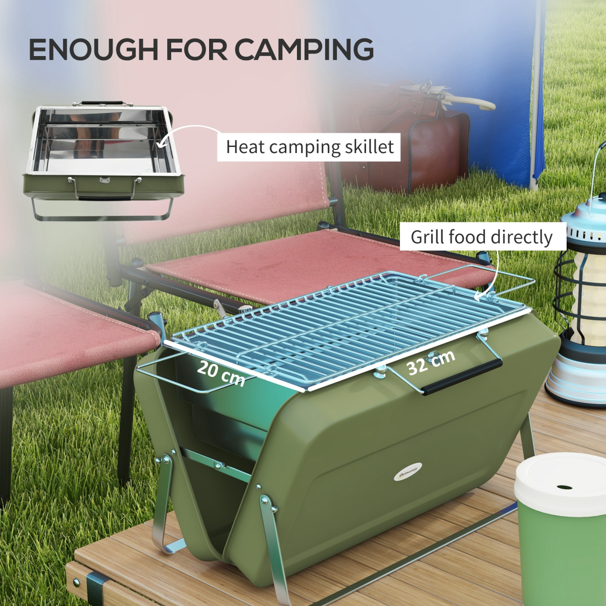 Outsunny Portable BBQ Grill with Suitcase Design for Camping Picnic Party, Green