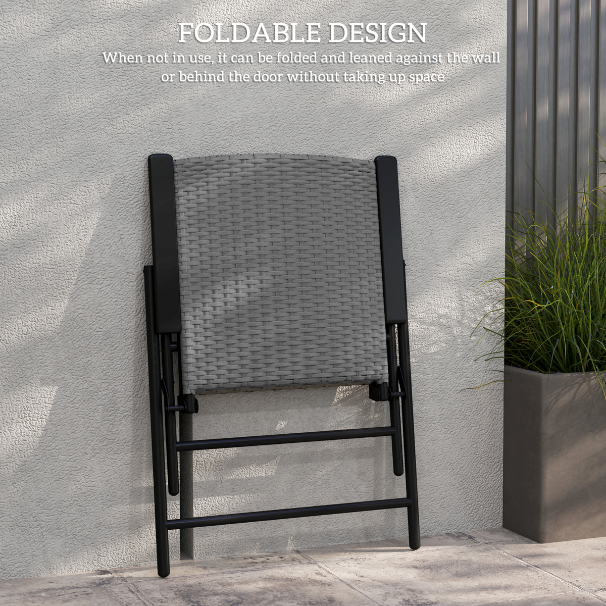 Outsunny 2pcs Rattan Chair Foldable Garden Furniture w/ Armrest Grey
