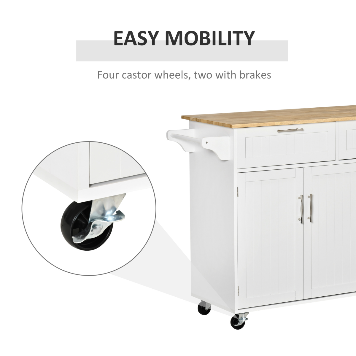Kitchen Island Utility Cart, with 2 Storage Drawers Cabinets Dining Room White