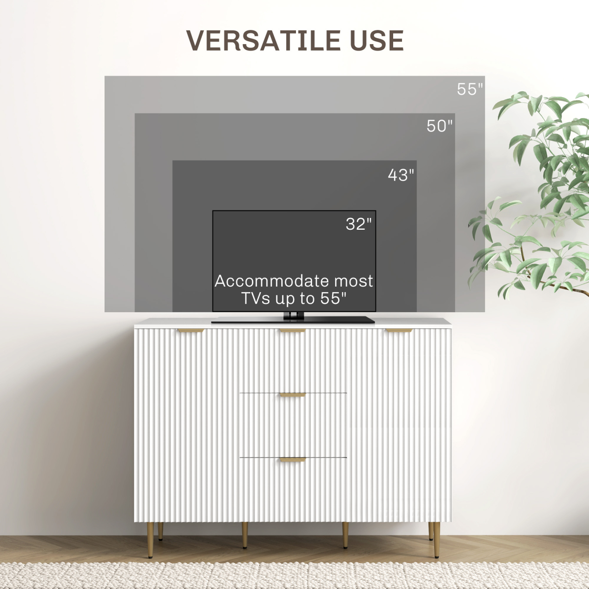 Stylish White Storage Cabinet with Adjustable Shelf & TV Stand Functionality