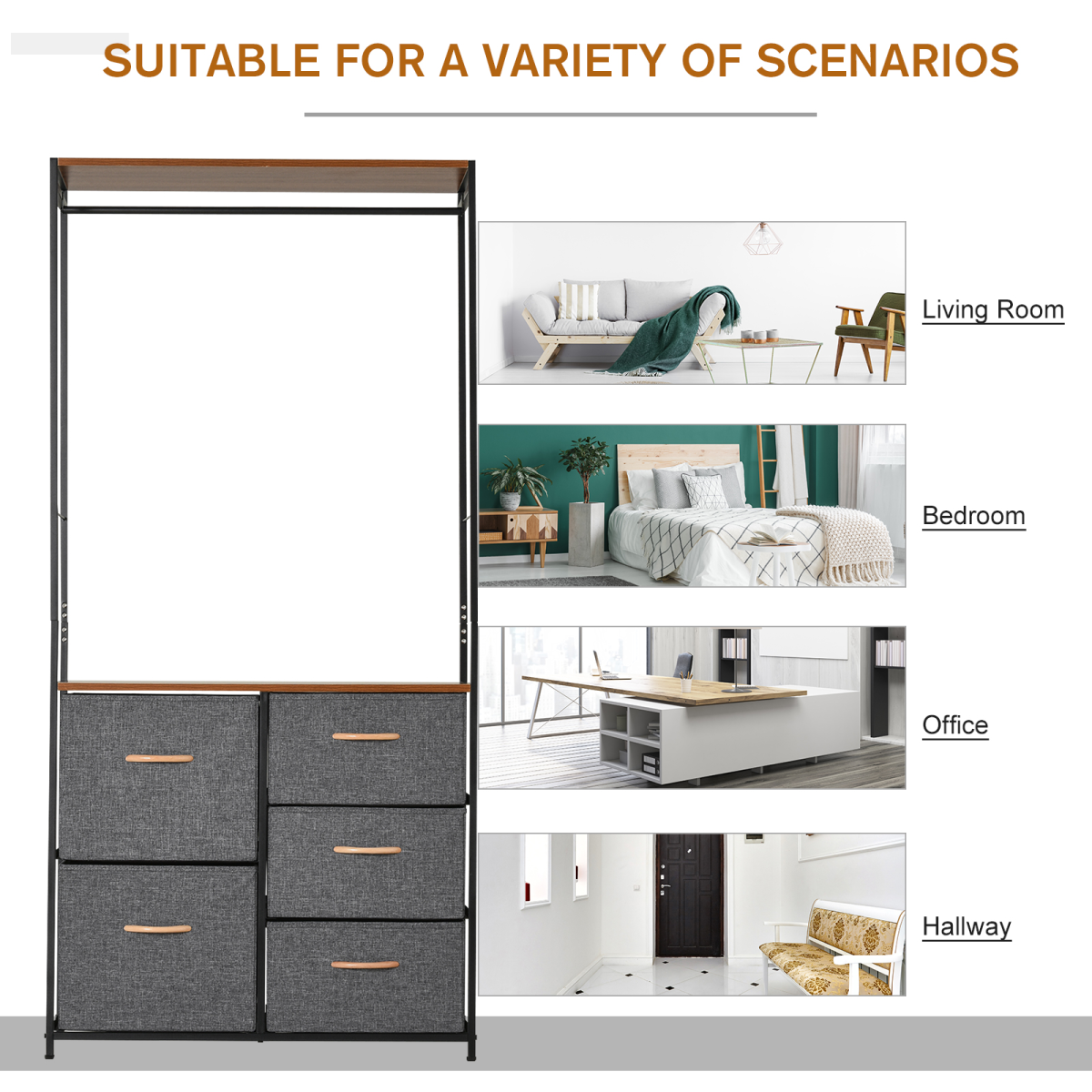 175x83cm Freestanding Clothes Hanger Storage Unit SteelBlack Brown Coat Rack