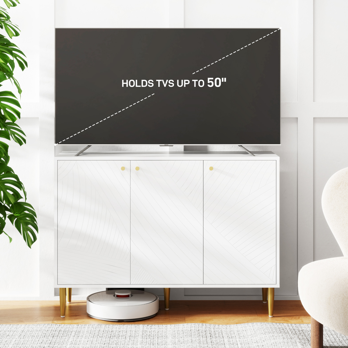 Elegant White Sideboard with Adjustable Shelves & Multi-Use Storage Cabinet