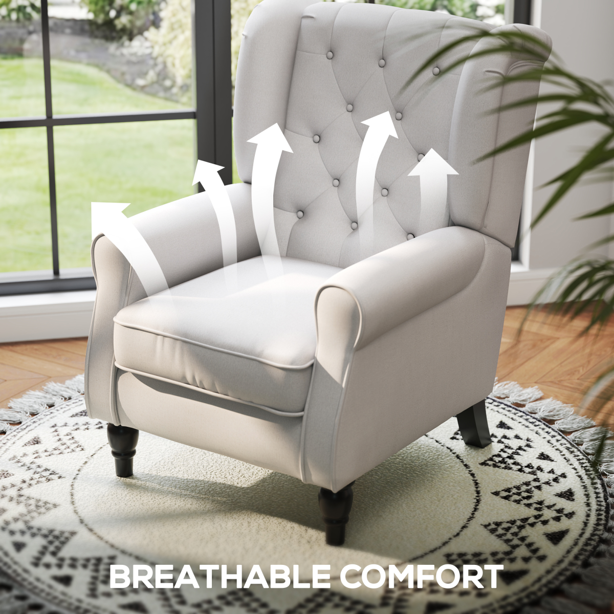 HOMCOM Accent Armchair Home Furniture Retro Tufted Club Wood Fabric Cream White