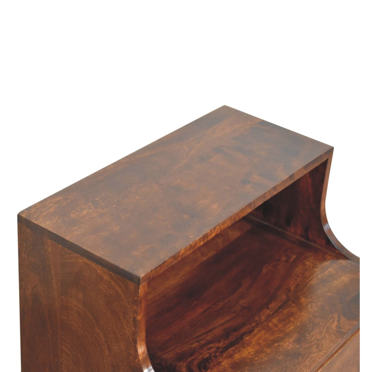 Artisan Furniture Solid Wood T-bar Raised Back Bedside, 1 Drawer, 1 Open Slot, Dark Brown