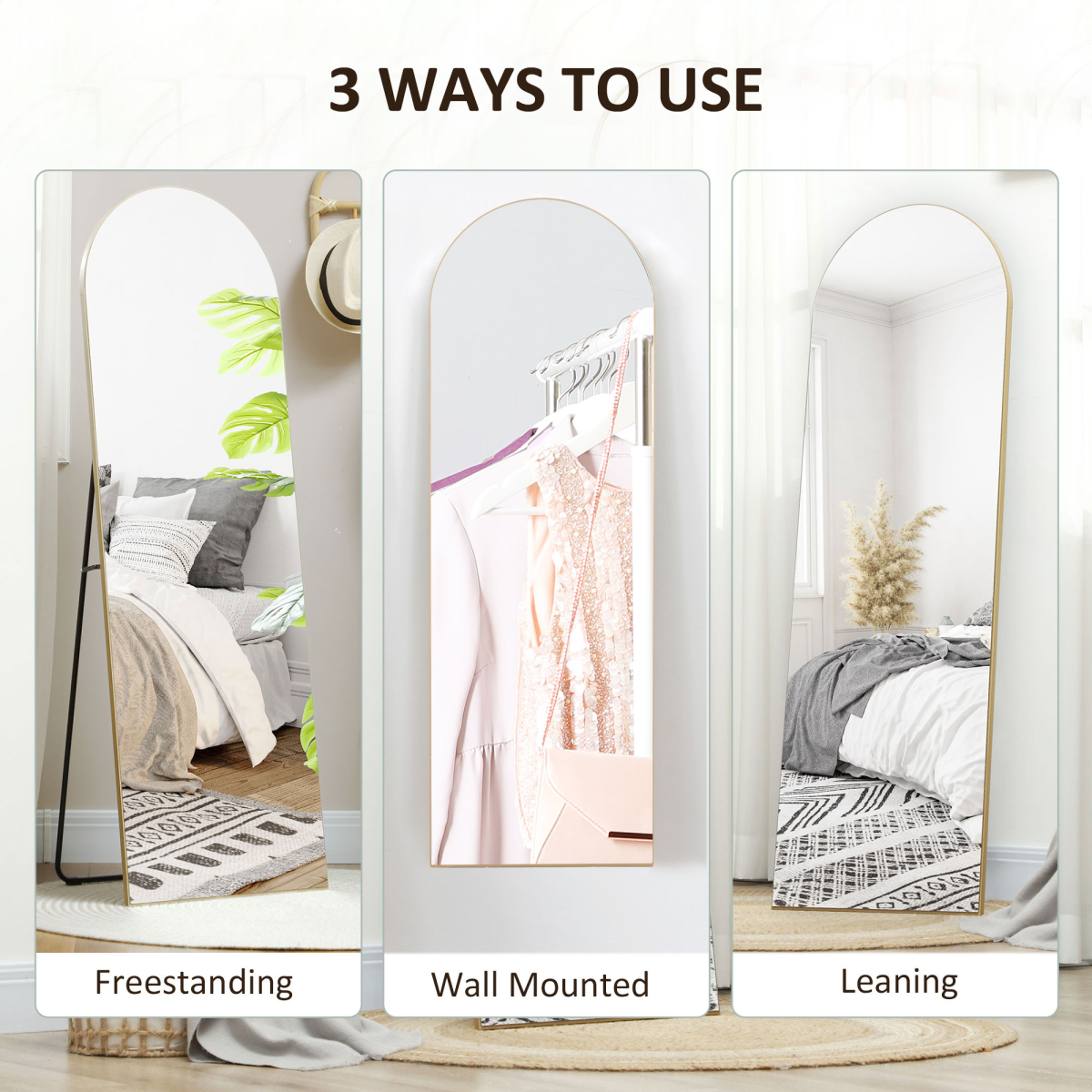 HOMCOM Floor Mirror Wall Mount Leaning Standing Mirror 50 x 150cm Gold Tone
