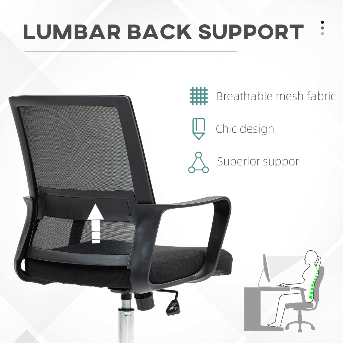 Vinsetto Mesh Office Chair Desk Chair w/ Swivel Seat Adjustable Height Black