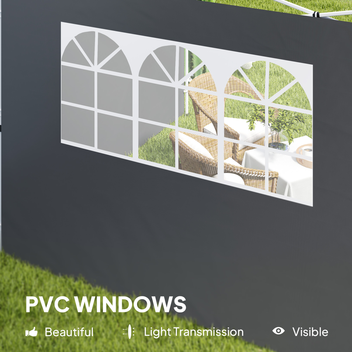 Outsunny Gazebo Replacement Exchangeable Wall Panels w/  Window, Dark Grey