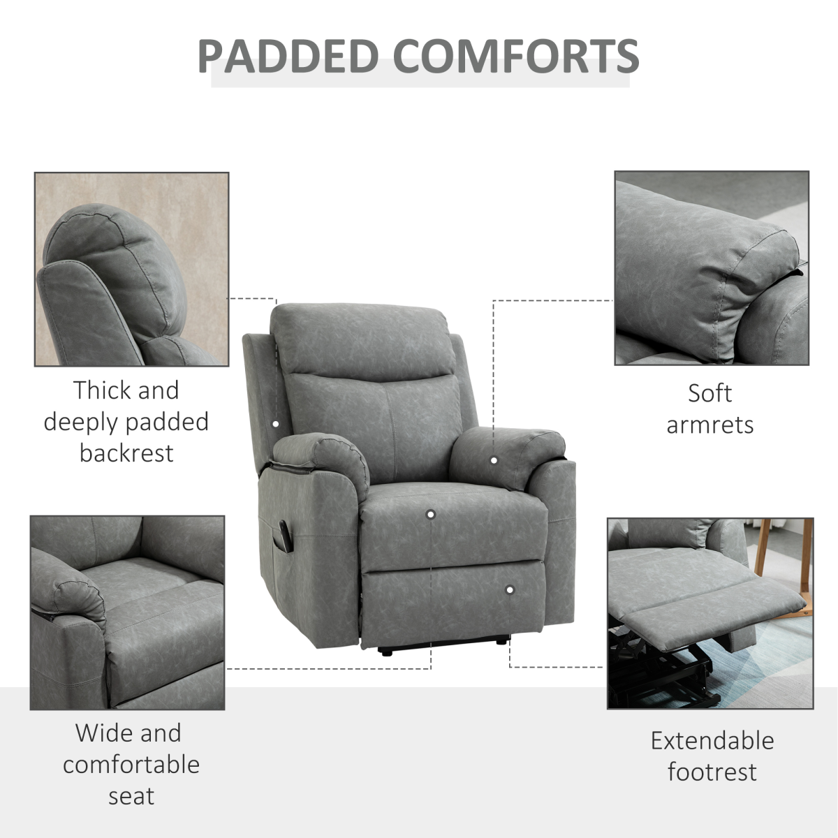 Power Lift Chair Electric Riser Recliner with Remote Control, Grey HOMCOM