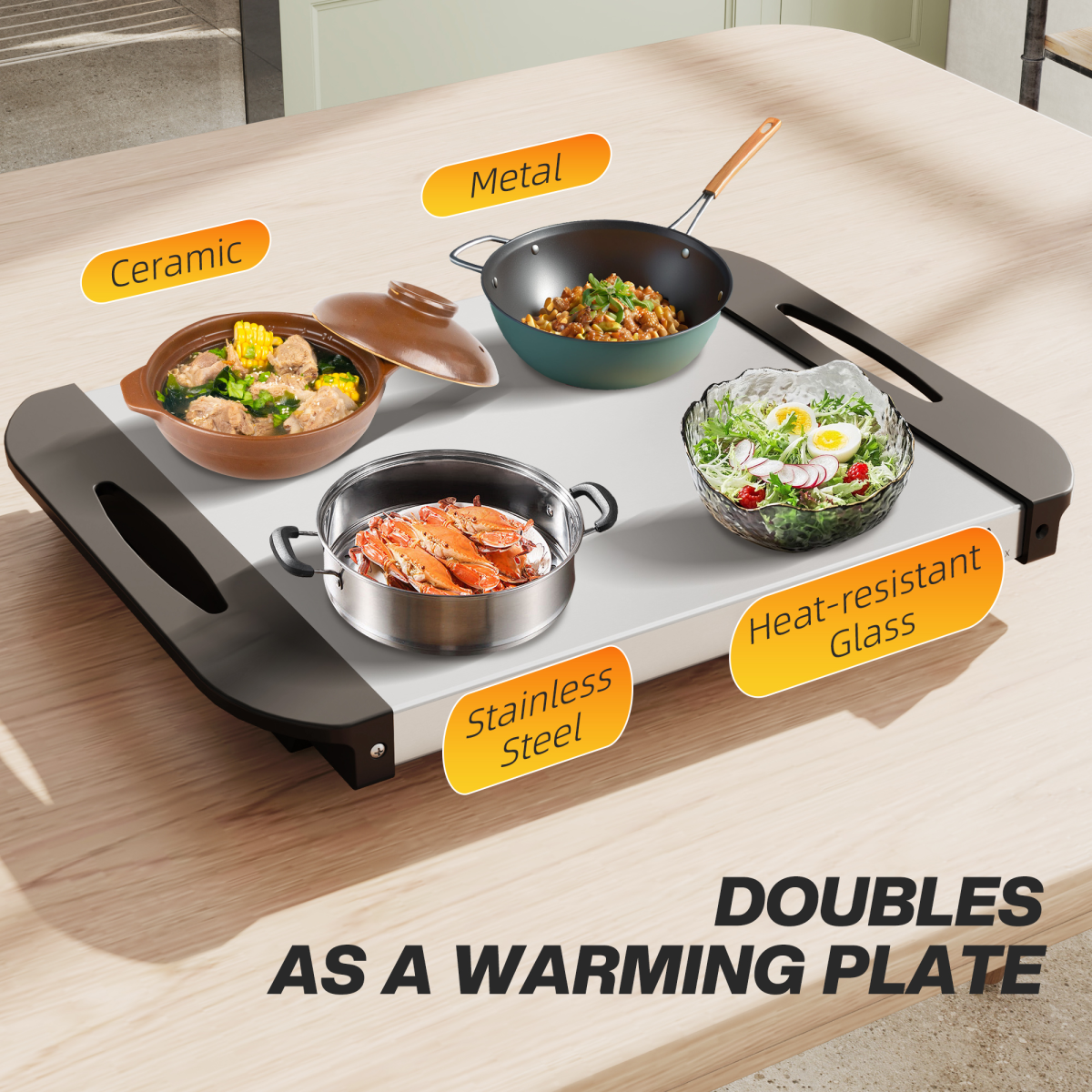 HOMCOM 6L Electric Food Warmer Buffet Server with Lids Cool Touch Handles