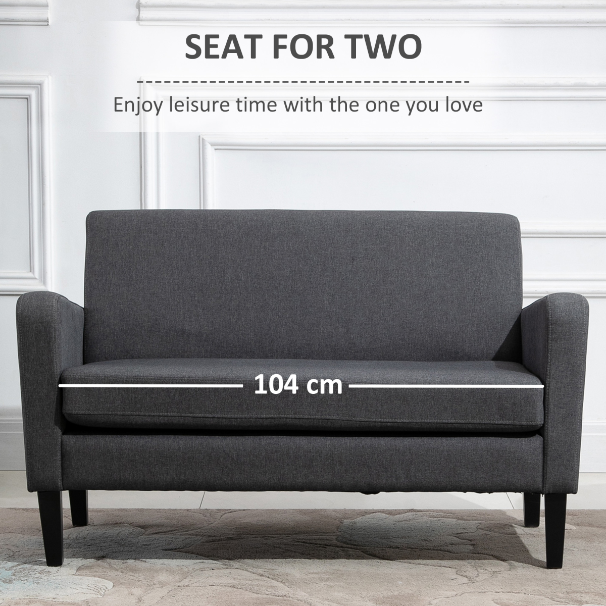 Linen Modern-Curved 2-Seat Sofa Loveseat w/ Thick Cushion Wood Legs Grey