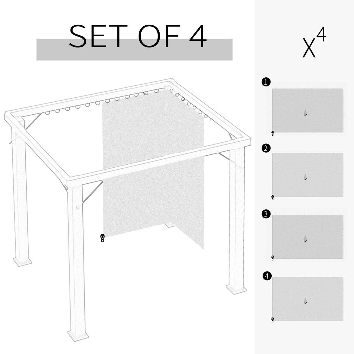 3 x 3(m) Universal Gazebo Replacement Sidewall Set w/ 4 Panels, Beige Outsunny
