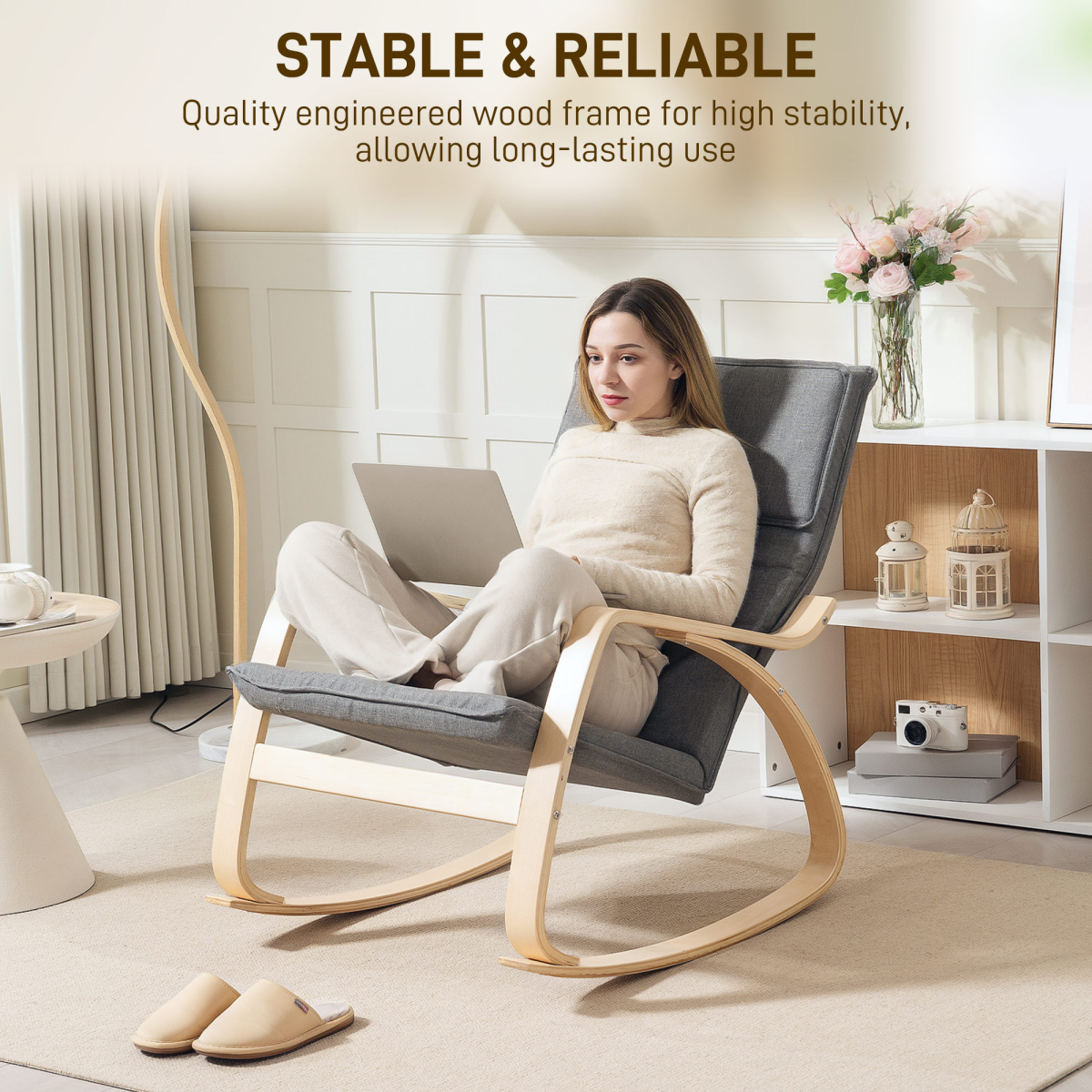 HOMCOM Comfortable Relax Rocking Chair with High Back, Grey