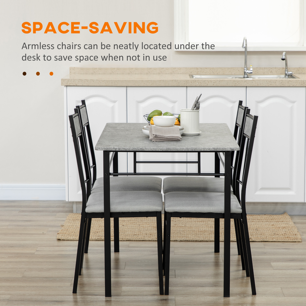 HOMCOM 5 Pieces Dining Room Sets, Kitchen Table and Chairs Set 4 with Marble Top