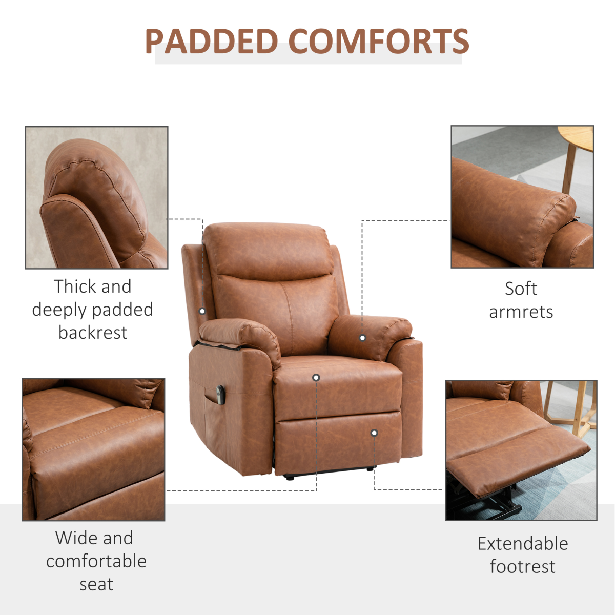 Power Lift Chair Electric Riser Recliner with Remote Control, Brown HOMCOM