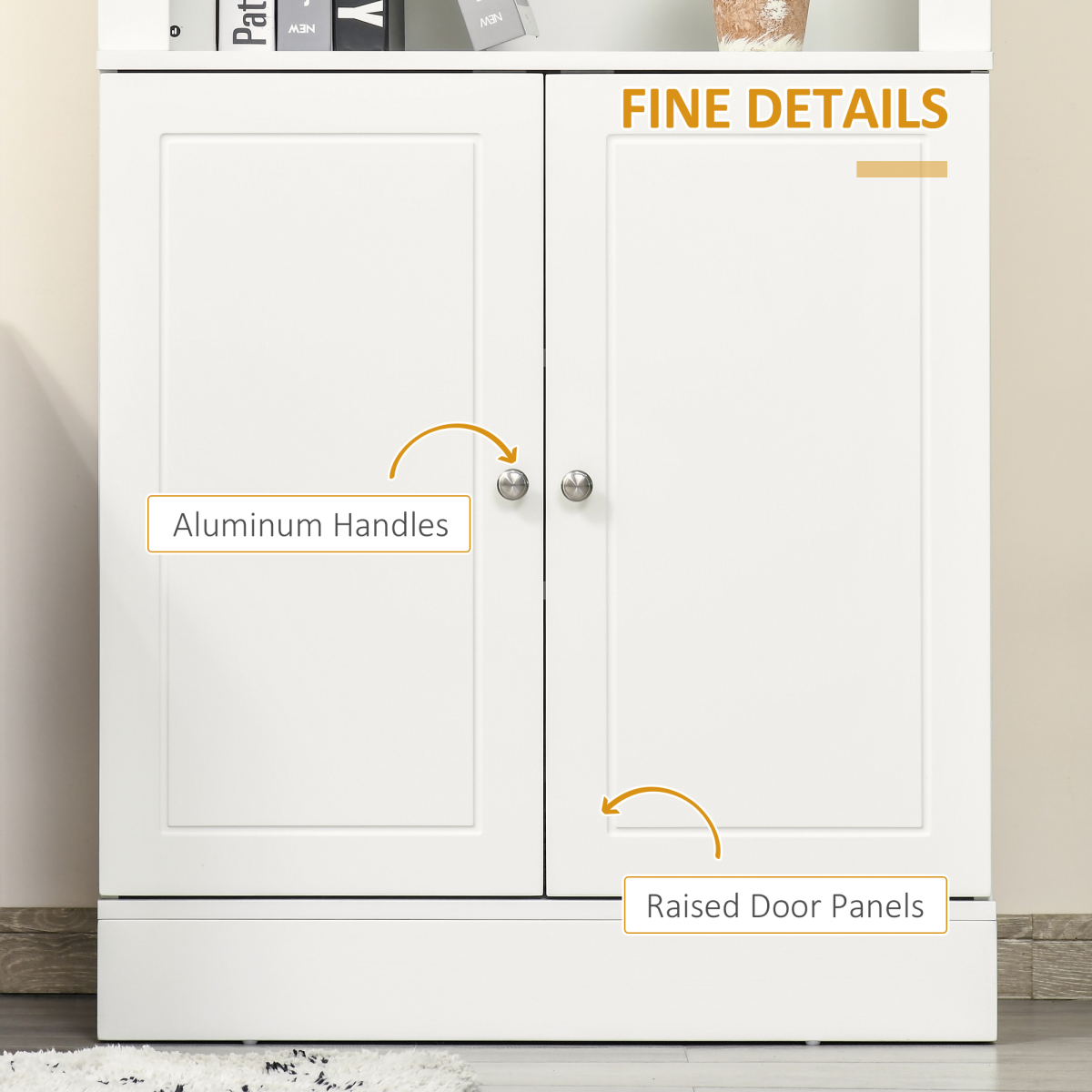 Kitchen Cupboard with 6-tier Shelving, Sideboard  Double-door , White