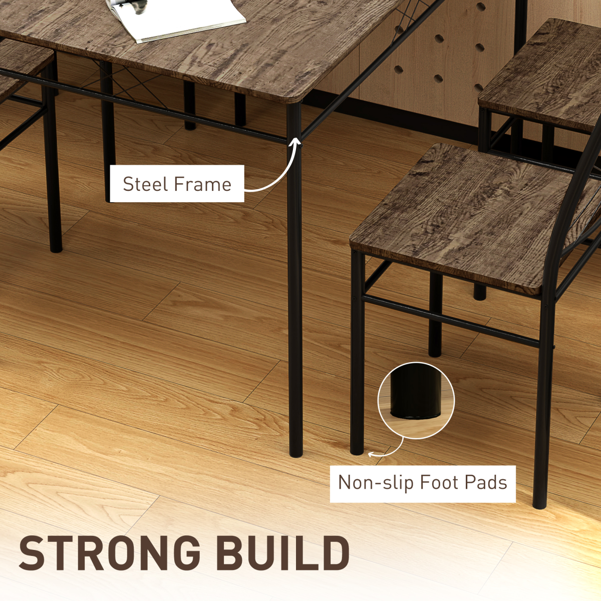 HOMCOM 5 Piece Dining Table and Chairs Set, Space Saving, Oak