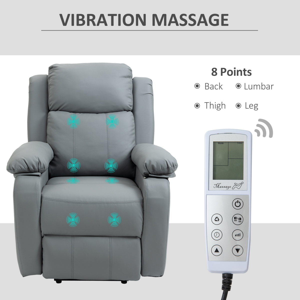 Electric Power Lift Recliner Chair with Massage Vibration Side Pocket, Grey