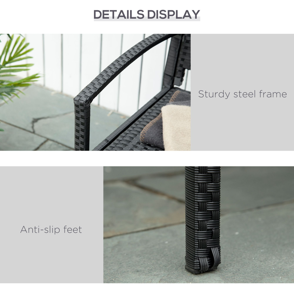 Outsunny Patio Rattan 2 Seater Garden Bench Love Seater Garden Armchair Black