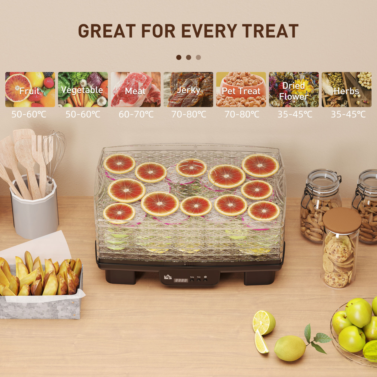 HOMCOM 6 Tray Food Dehydrator, Food Dryer Machine for Fruit Meat Vegetable