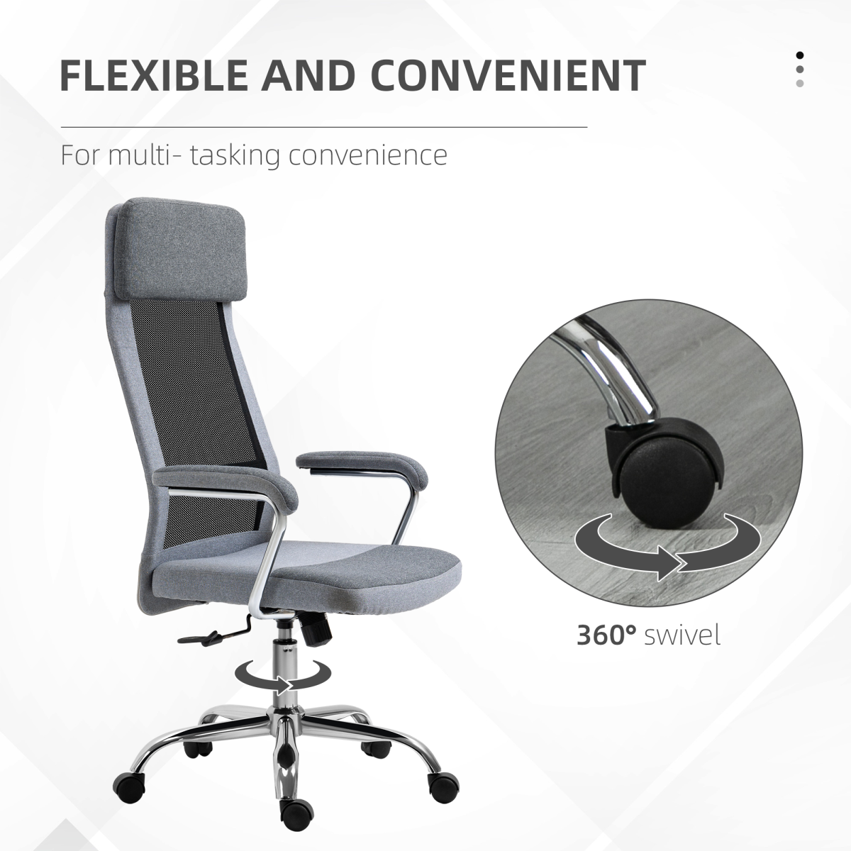 Office Chair Mesh High Back Swivel Task Home Desk Chair w/ Arm, Grey Vinsetto