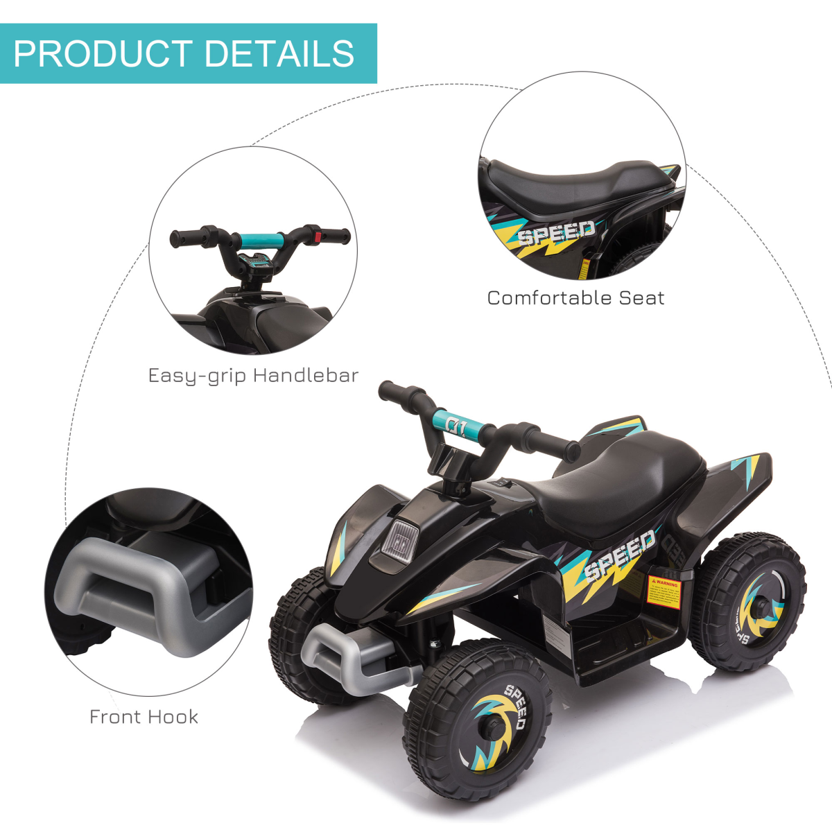 6V Kids Electric Ride on Car with Big Wheels 18-36 Months Toddlers Black