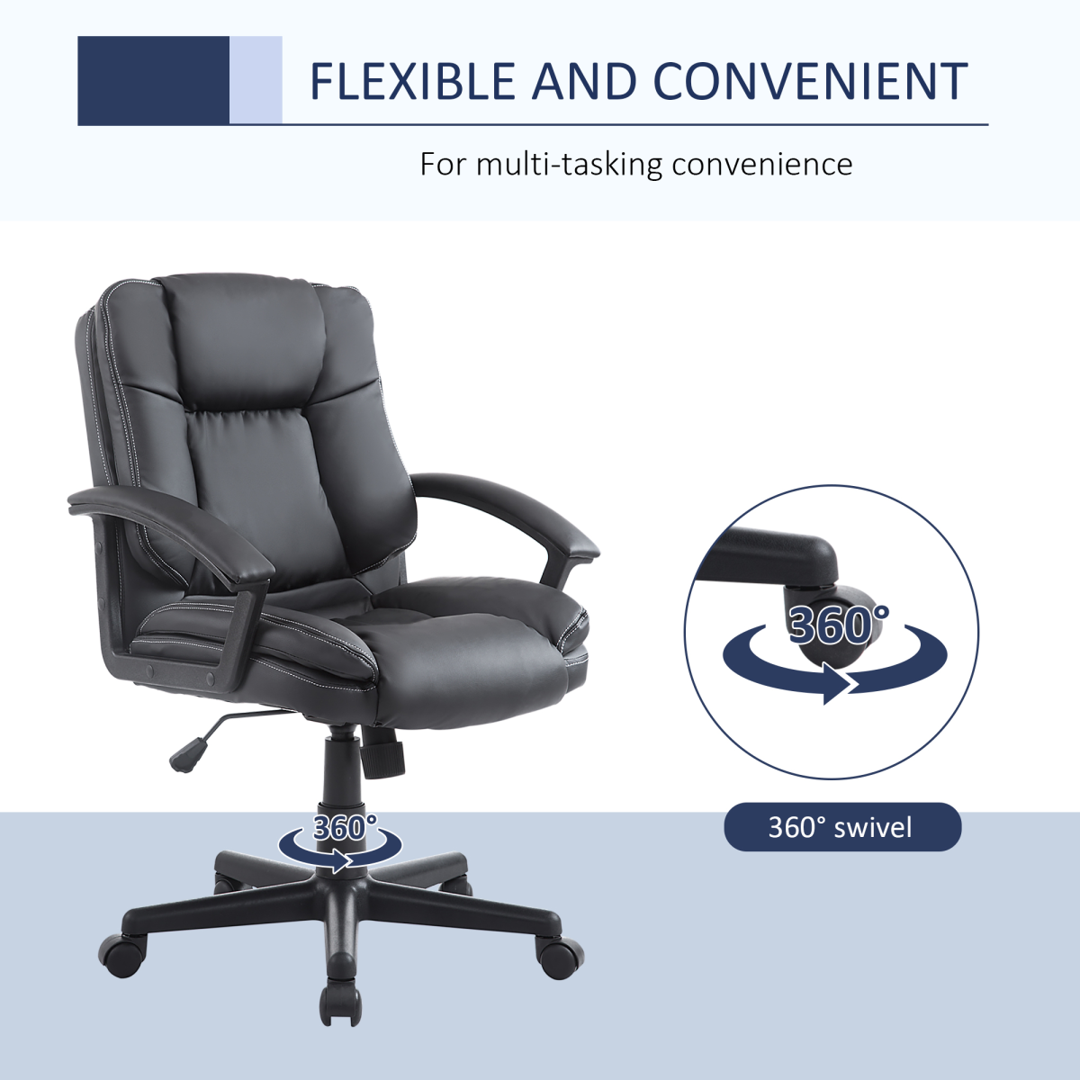 Swivel Executive Office Chair Mid Back PU Leather Chair w/ Arm, Black HOMCOM