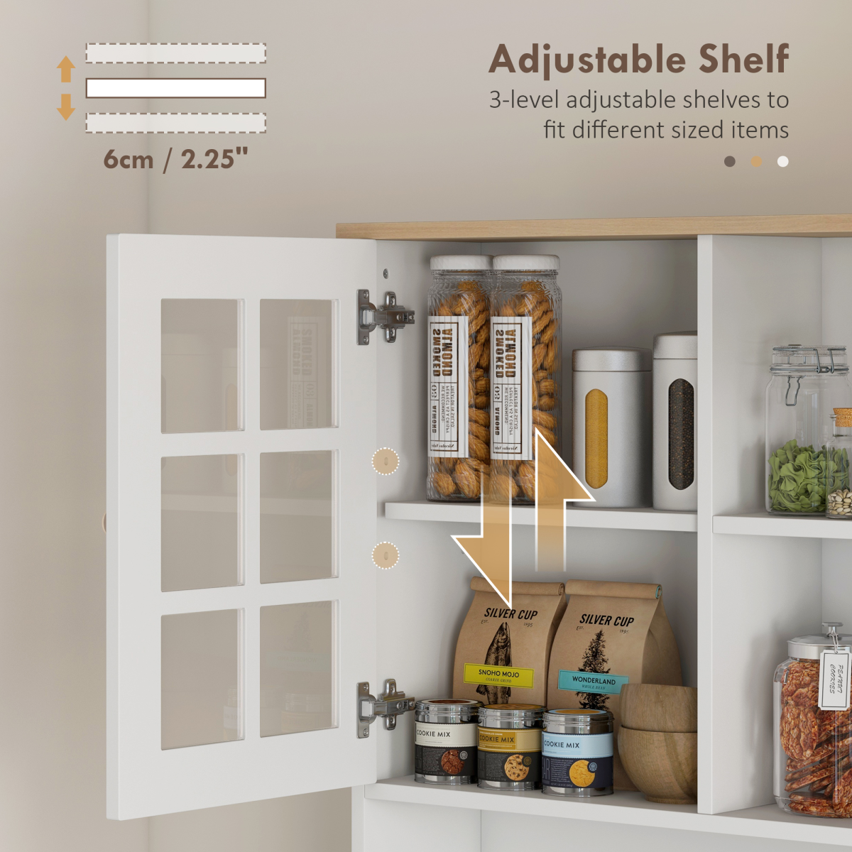 183cm Sideboard Grid Glass Doors Shelves Kitchen  72" Solid w/Glass Door