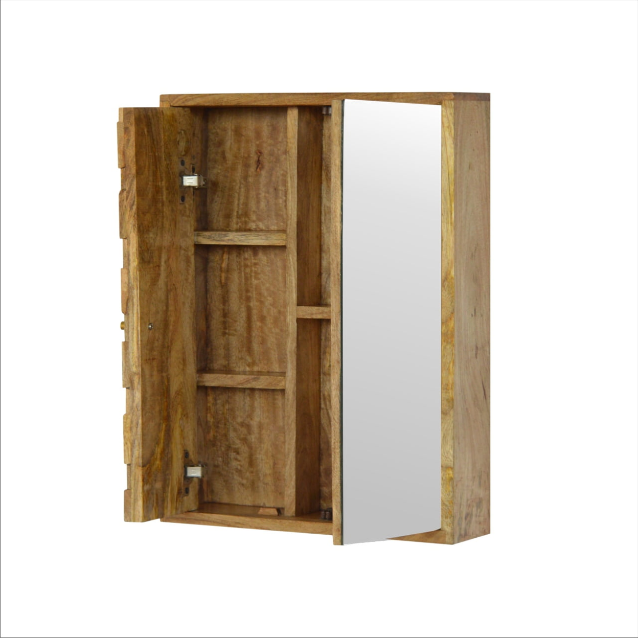 Artisan Furniture Solid Wood Pineapple Carved Mirror Cabinet, 2 Doors, Brown