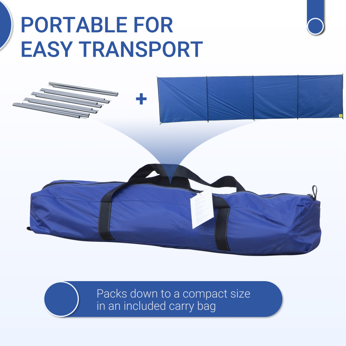 Camping Windbreak Portable Wind Blocker Privacy Wall, 6.2m x 1.5m Outsunny