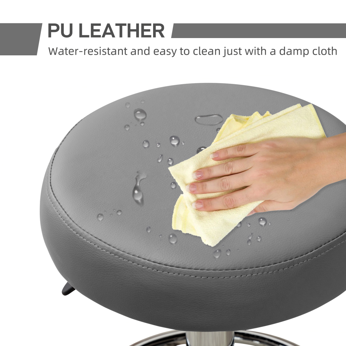 Vinsetto Round PU leather Salon Beautician Stool Adjustable Height, Grey
