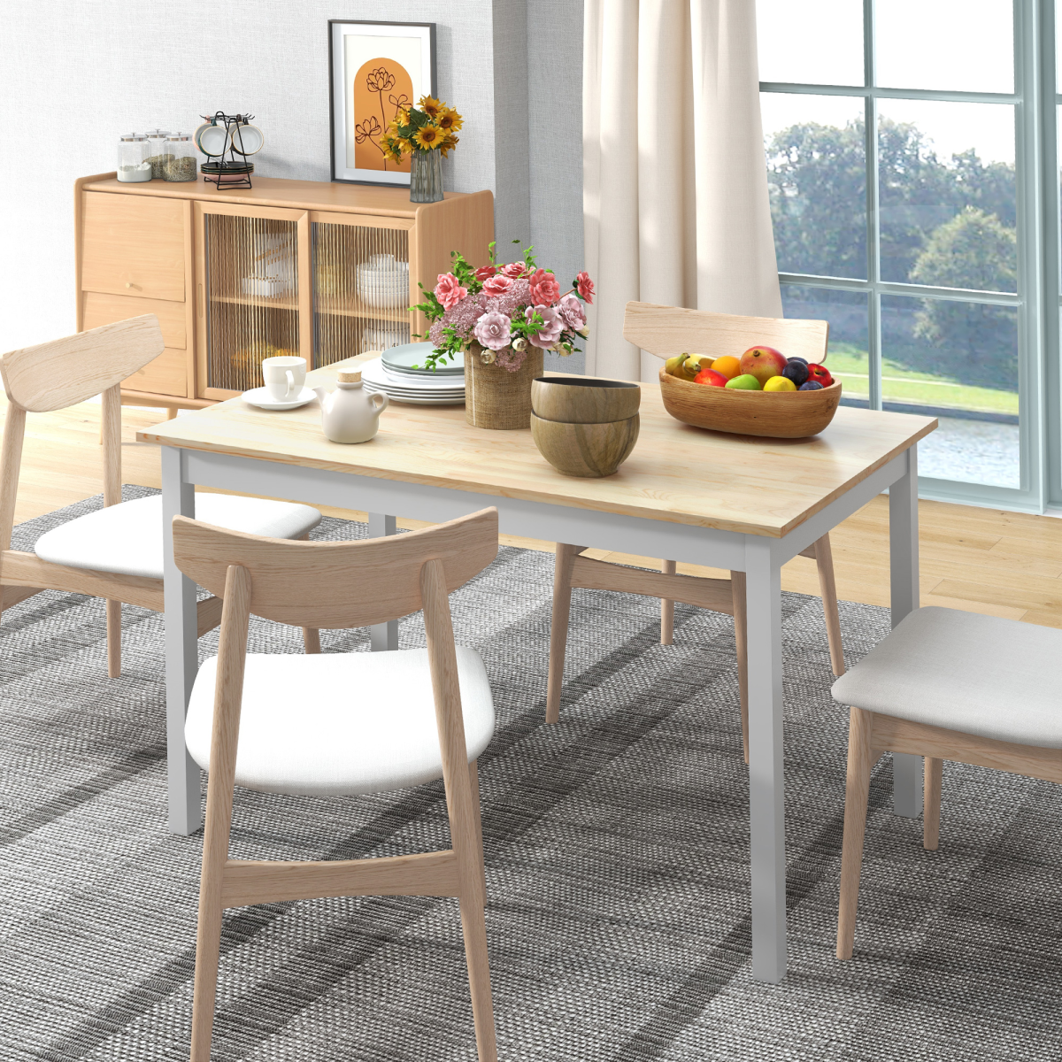 HOMCOM Dining Table Farmhouse Kitchen Table w/ Wood Frame for Dining Room