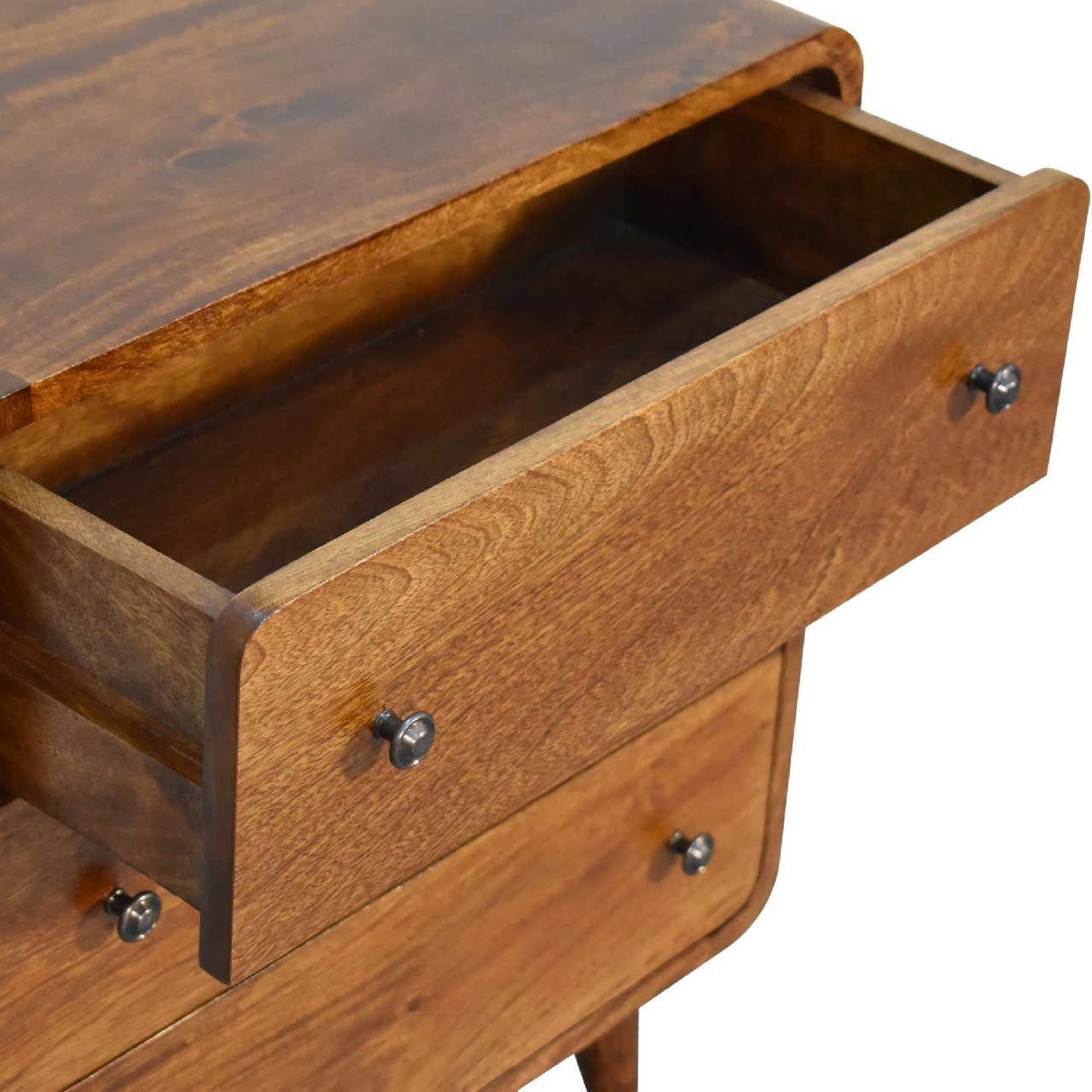 Artisan Furniture Solid Wood Mini Curved Chestnut Chest, 3 Drawers, Dark Brown