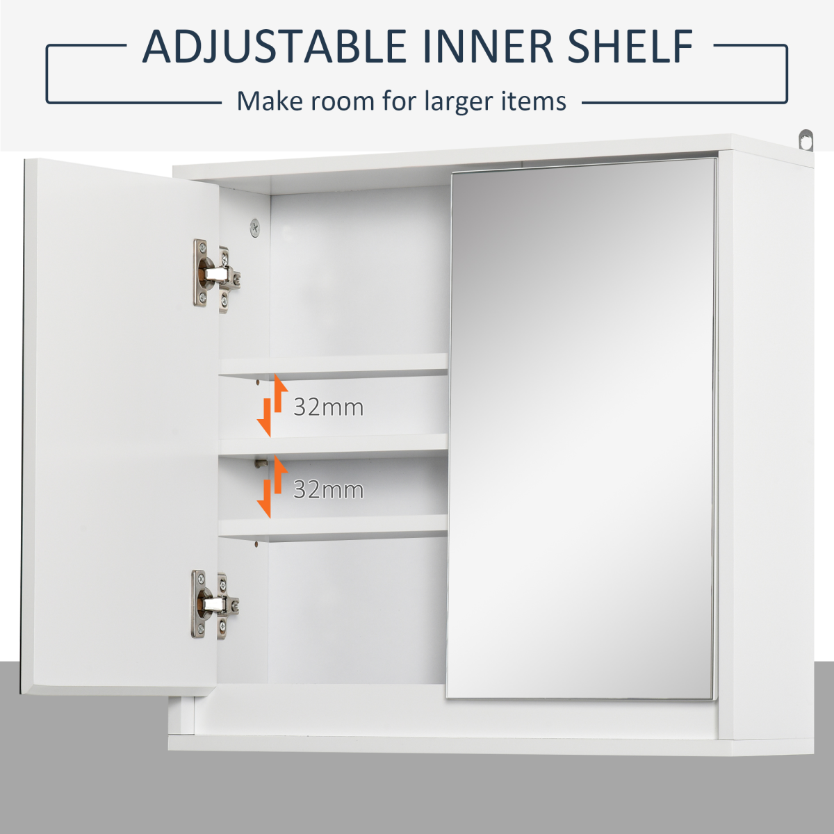 Wall Mounted Mirror Cabinet with Storage Shelf Bathroom Cupboard White