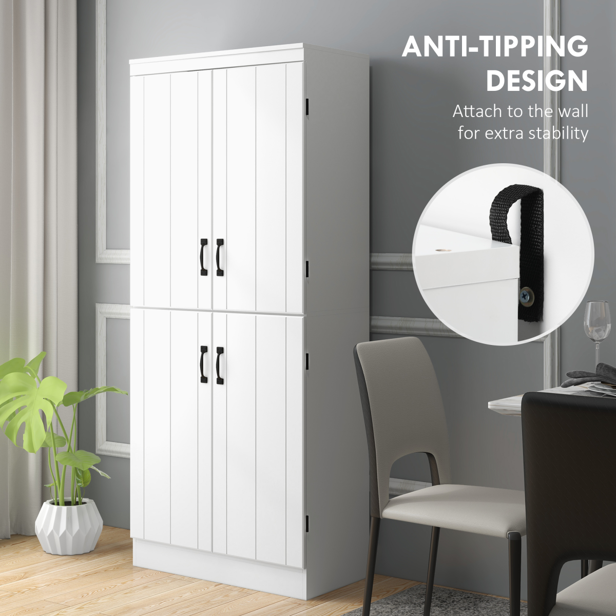 4-Door Kitchen Cabinet, ShelvesWhite