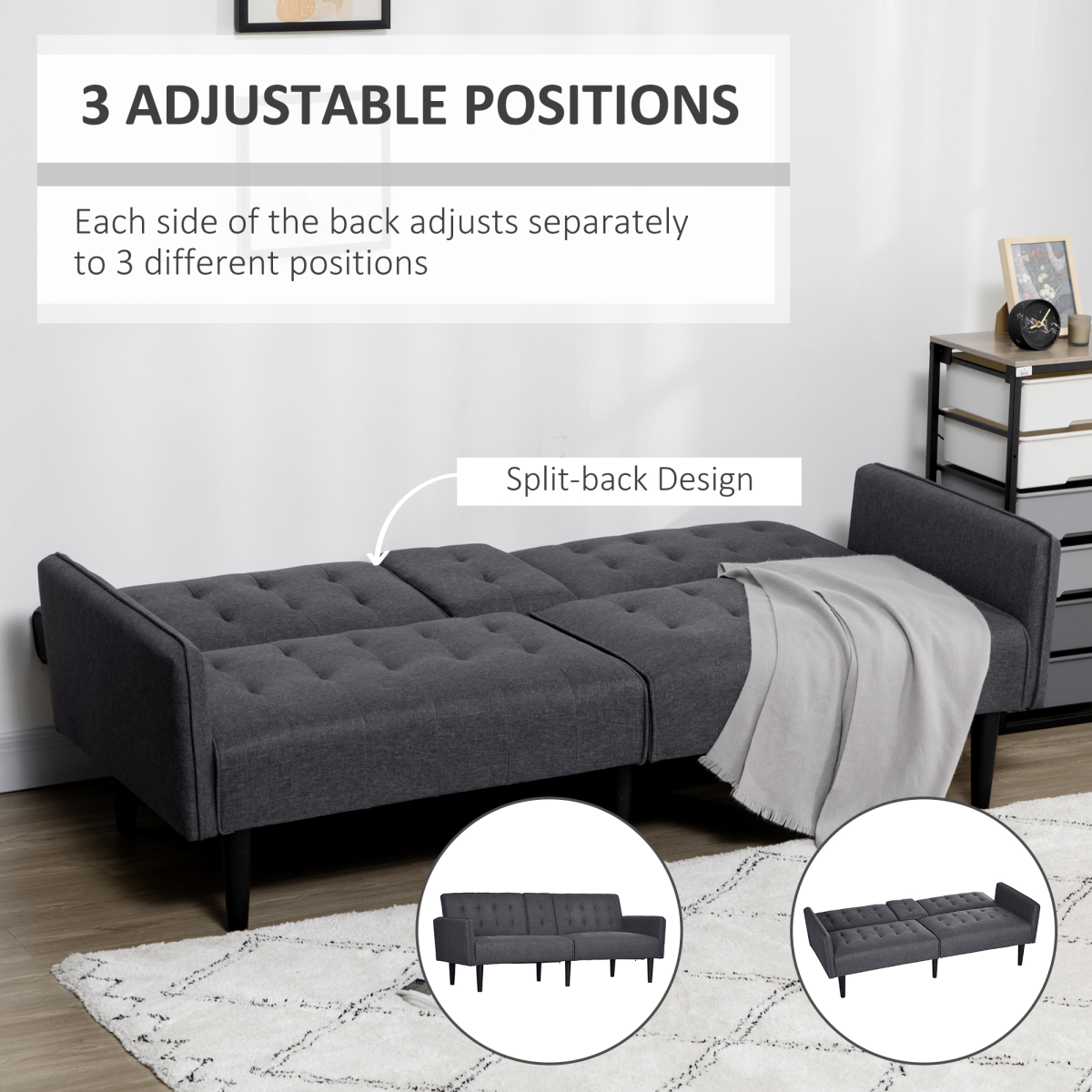 Upholstered Sofa bed 3 Seater Home Theater Futon Recliner with Cupholders Grey