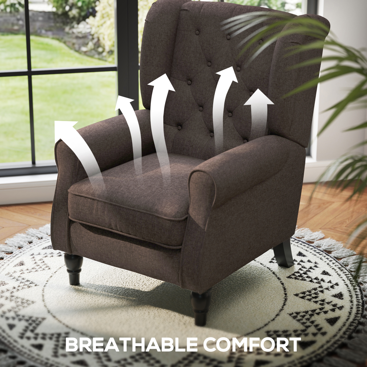 Retro Accent Chair Wingback Armchair with Wood Frame for Living Room Brown
