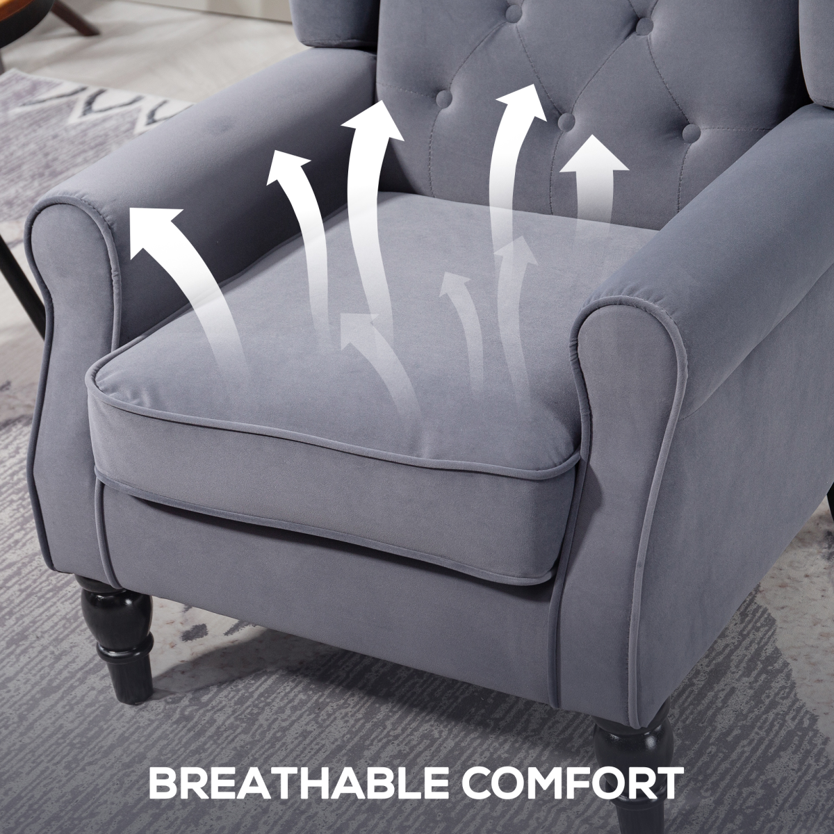 HOMCOM Accent Armchair Home Furniture Retro Tufted Club Fabric Charcoal Grey