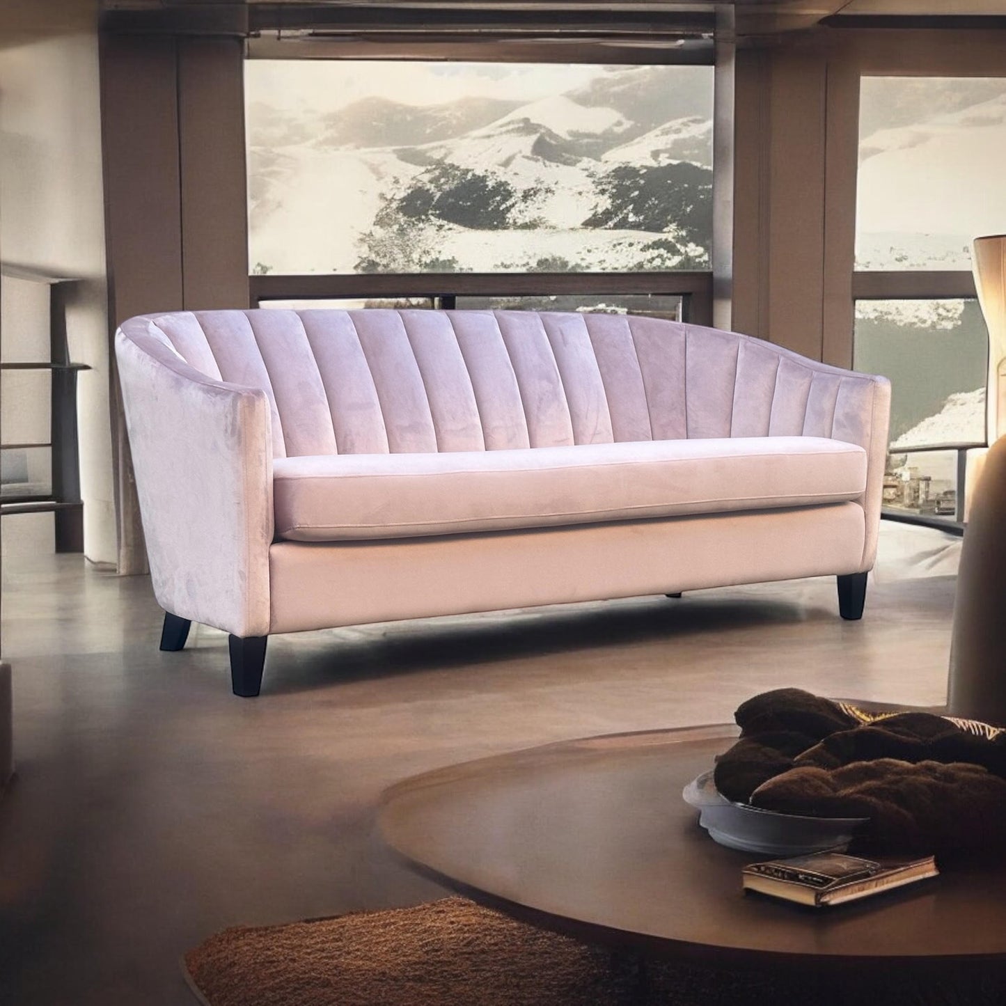 AcaciaHome Durable & Stylish Blue/Pink/Leopard Print Velvet Tub Couch 3-Seater Sofa | Contemporary Drop Arm Design | Comfortable Living Room Seating | Perfect for Home & Office (Pink Velvet)
