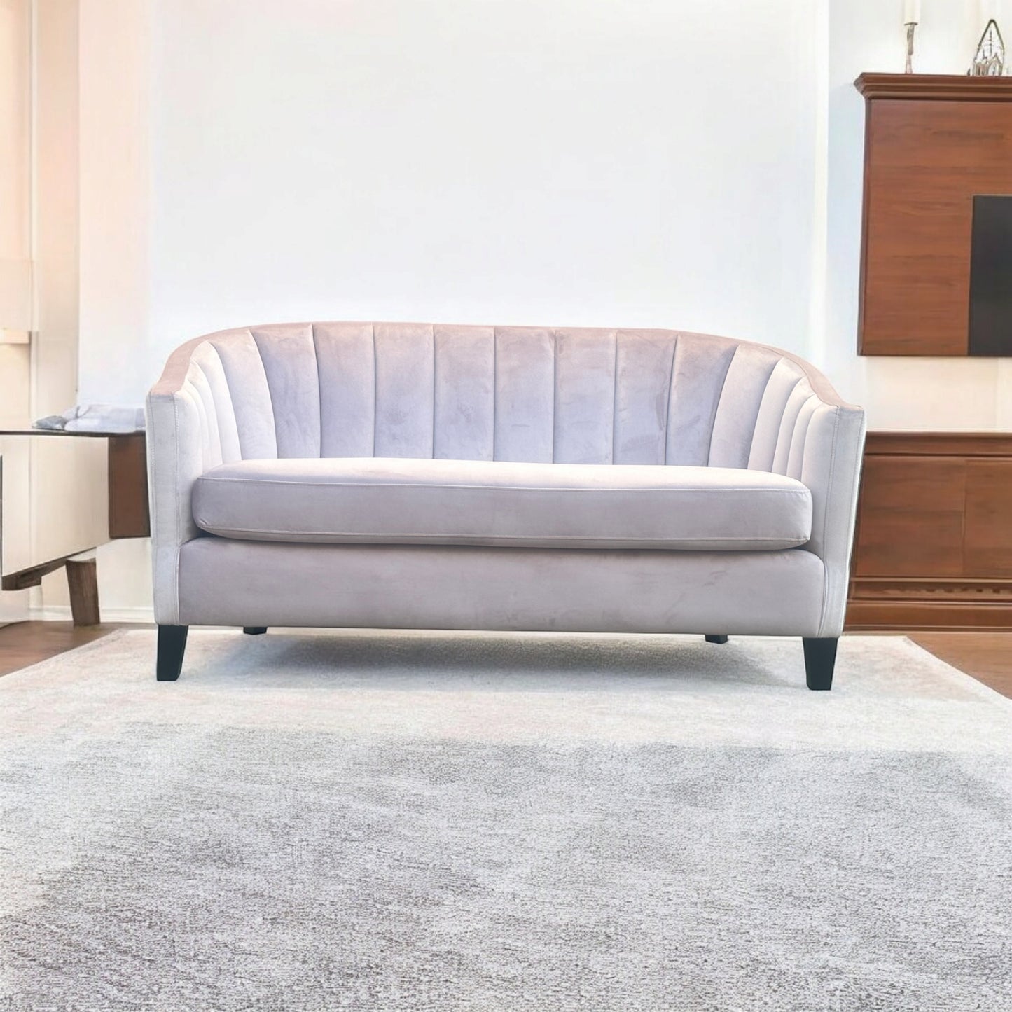 AcaciaHome Durable & Stylish Blue/Pink/Leopard Print Velvet Tub Couch 2-Seater Sofa | Contemporary Drop Arm Design | Comfortable Living Room Seating | Perfect for Home & Office (Pink Velvet)