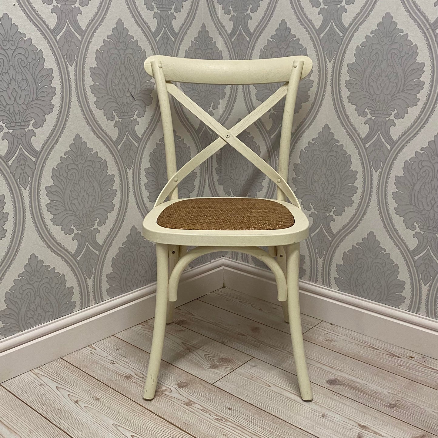 Modern & Stylish Hand Finished Cross Back Oak Wooden Cafe Chair - Exclusive Rattan Seat Comfortable Office Furniture Collections for Home, Dining, Cafe, and Office Seating (Cream)