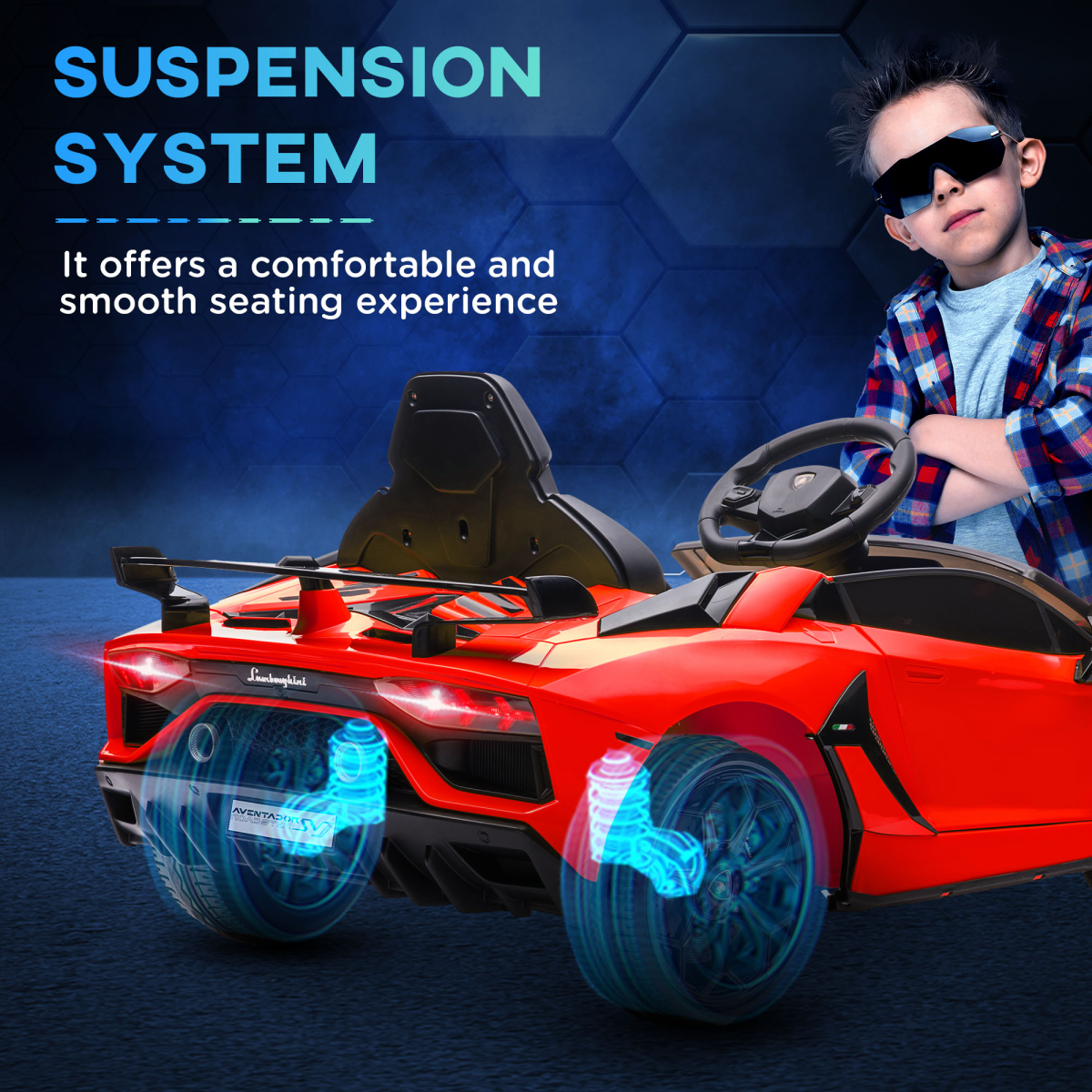 HOMCOM Lamborghini Aventador Licensed 12V Kids Electric Ride On Car - Red