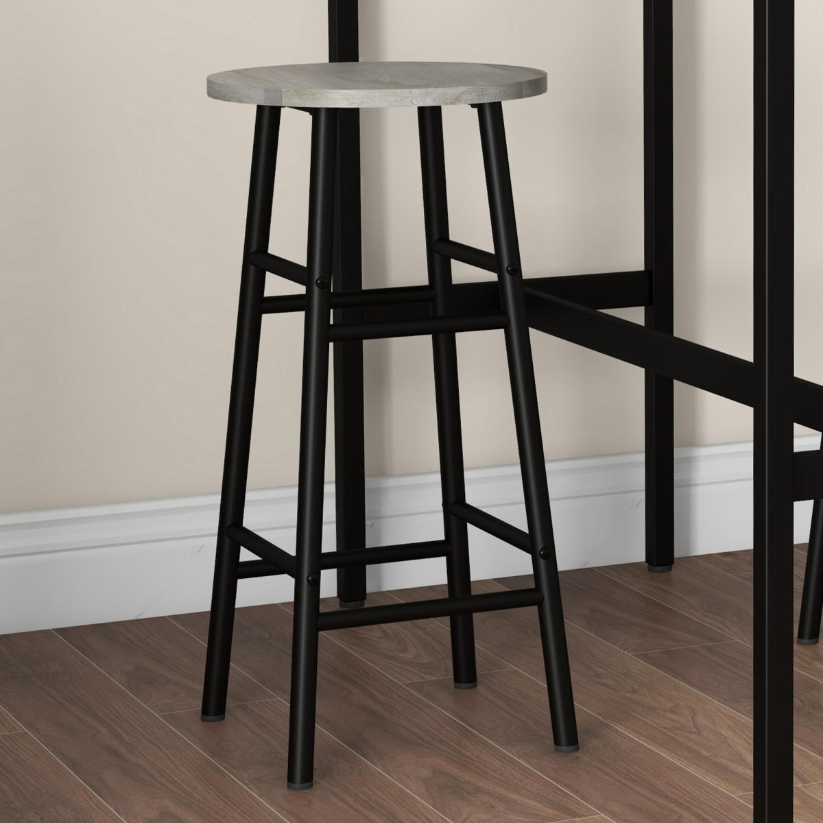 HOMCOM 3 Piece Bar Set, Industrial Kitchen and Chair Set for Small Space, Grey