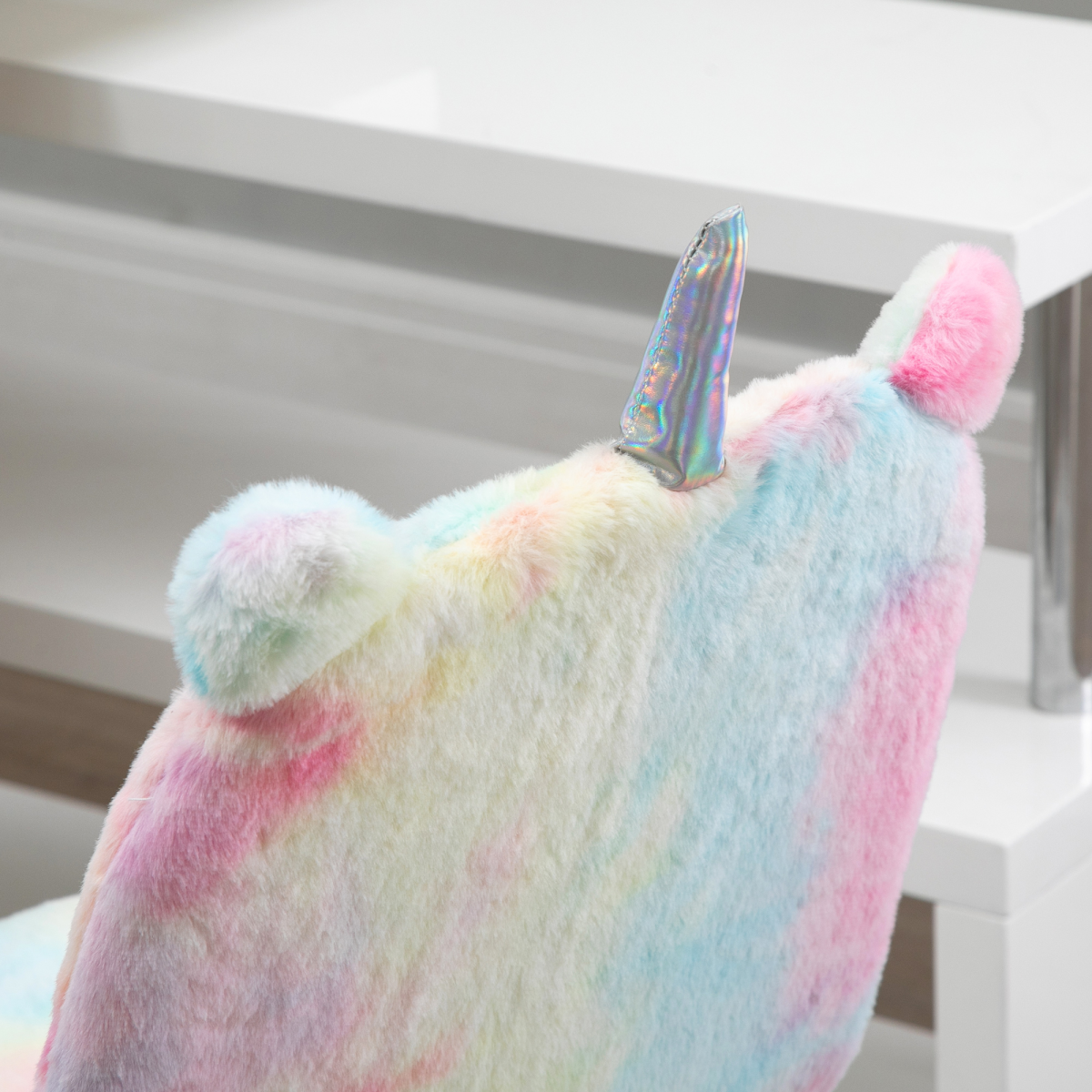 Vinsetto Fluffy Unicorn Office Chair w/ Swivel Wheel, Cute Desk Chair, Rainbow