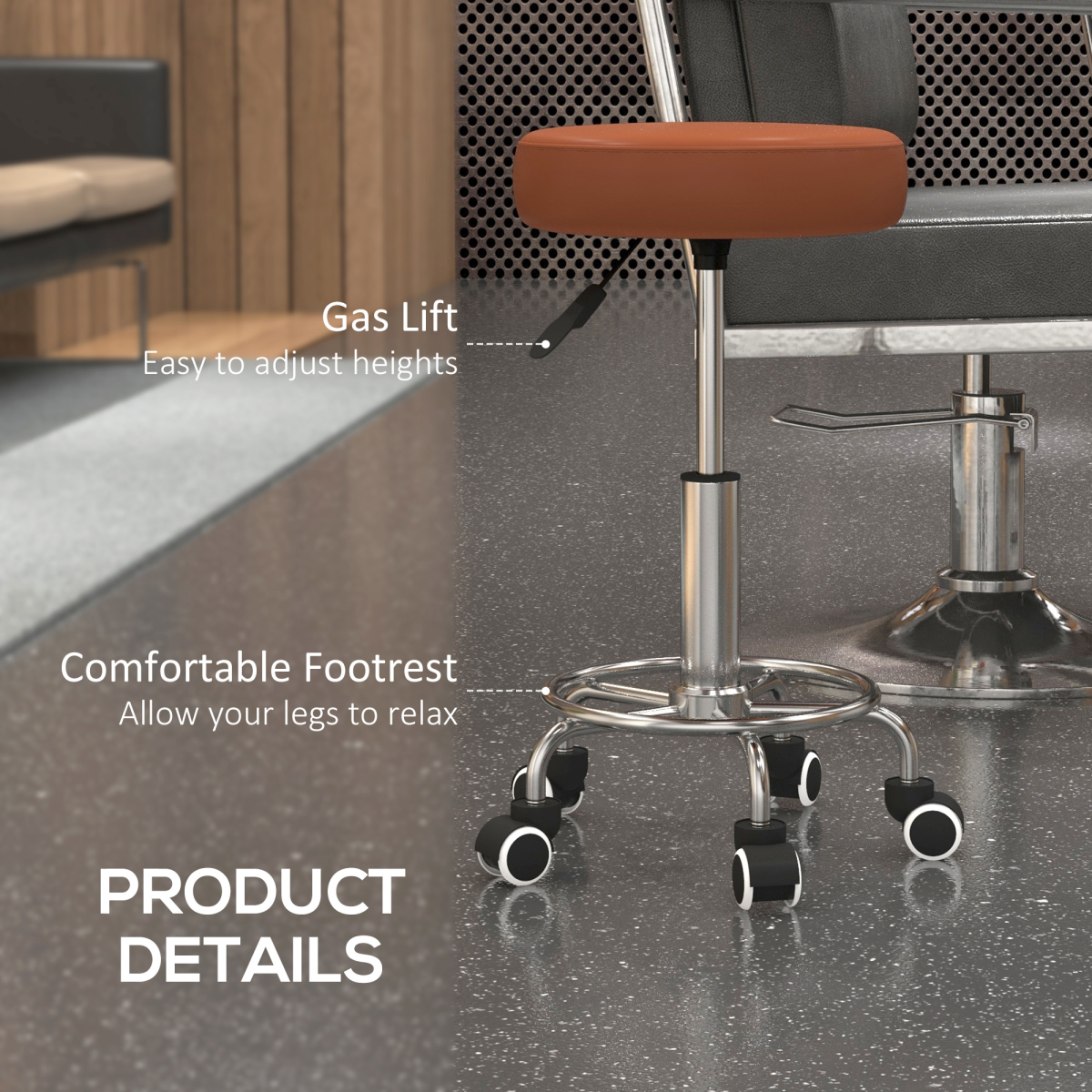 Vinsetto Round PU leather Salon Beautician Stool Adjustable Height, Brown