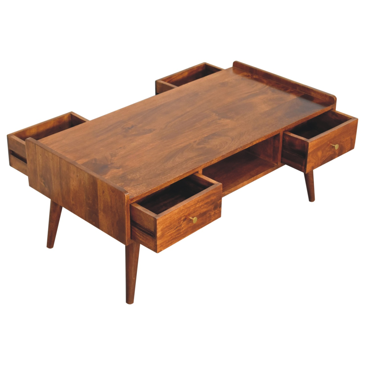 Artisan Furniture Solid Wood Elevated Chestnut Media Unit, 4 Drawers, 1 Open Slot, Dark Brown